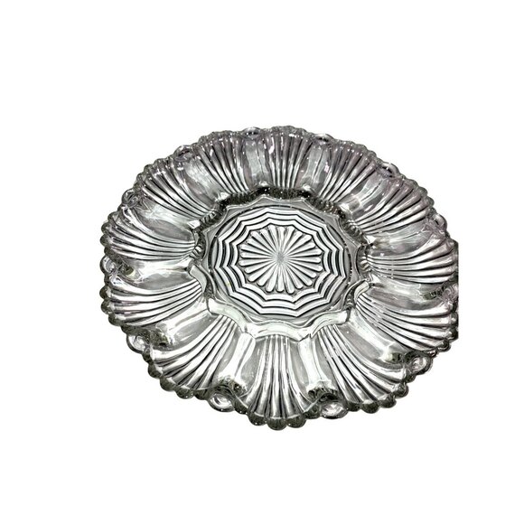 Clear Glass Deviled Egg Plate Dish Scalloped Rim - Picture 1 of 8